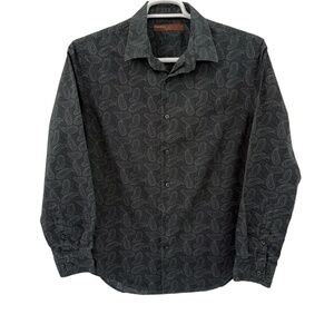 Perry Ellis Shirt Mens Large Black Paisley Formal Long‎ Sleeve Button Up